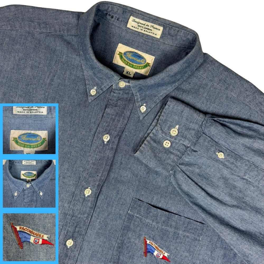 Vintage Façonnable Classic Sport Men's XL Chambray Shirt Blue Nautical 90s